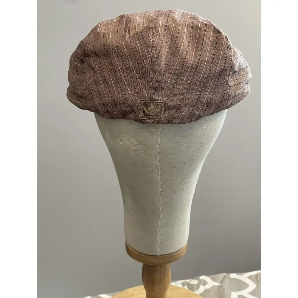 Crowncap Hat Cap Flat Brown Striped Cotton Twill Lined Lightweight Mens XL 22